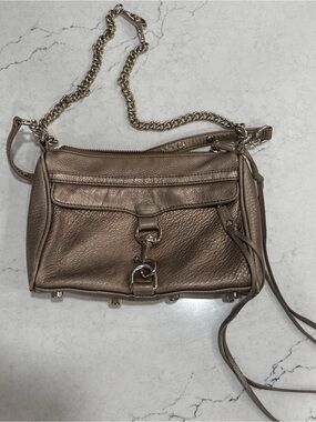 Rebecca Minkoff Metallic Gold Leather Crossbody‎ Bag Chain Strap Mini MAC